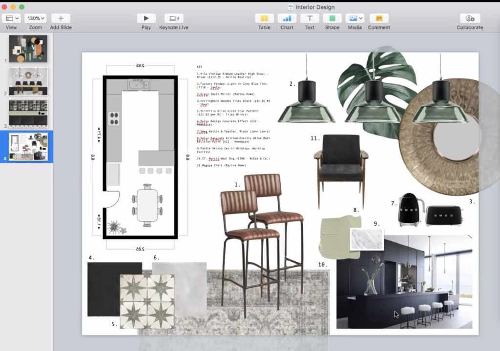 Interior design presentation from one of the students from the April 2020 class