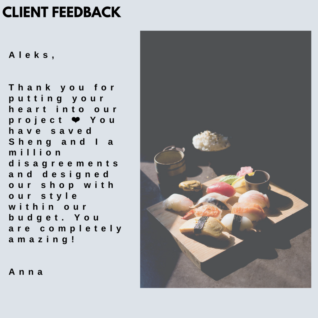 Customer feedback on a commercial interior design for a sushi shop in Glasgow